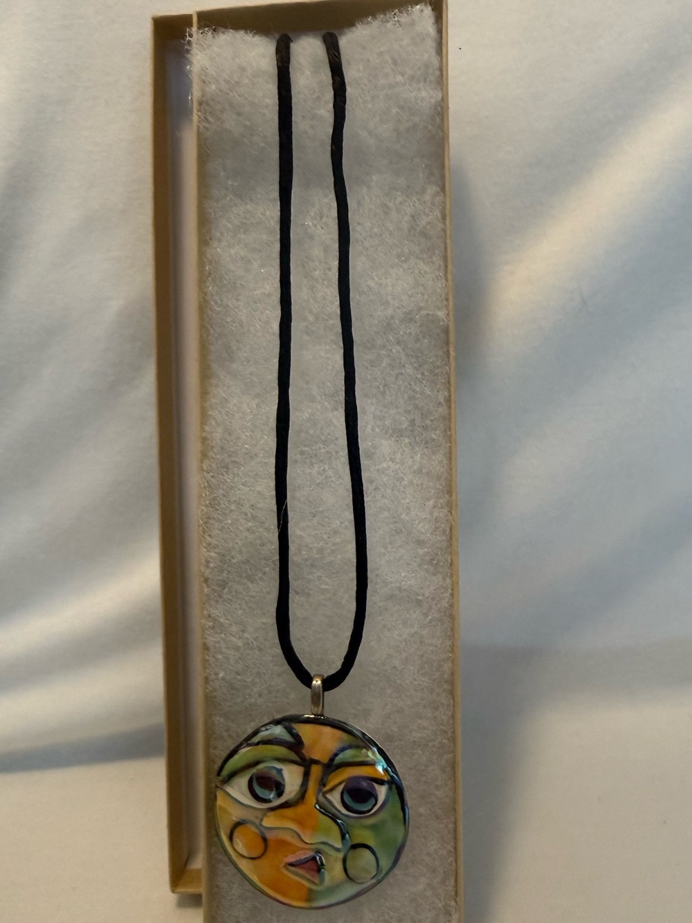 Like New (Worn Twice) Handmade + Hand-Painted Ceramic Multicolor  Face Necklace